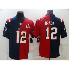 Men's Tampa Bay Buccaneers #12 Tom Brady Red Navy Super Bowl Split GOAT Stitched Jersey