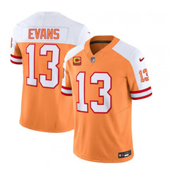 Men's Tampa Bay Buccaneers #13 Mike Evans 2023 F.U.S.E. White/Orange With 4-Star C Patch Throwback Limited Stitched Jersey