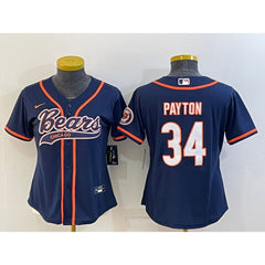 Youth Chicago Bears #34 Walter Payton Navy With Patch Cool Base Stitched Baseball Jersey