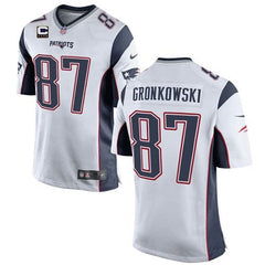 Patriots #87 Rob Gronkowski White With C Patch Youth Stitched NFL New Elite Jersey