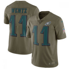 Youth Philadelphia Eagles #11 Carson Wentz Olive Salute To Service Limited Stitched NFL Jersey