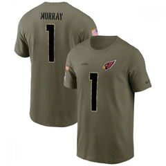 Men's Arizona Cardinals #1 Kyler Murray 2022 Olive Salute to Service T-Shirt