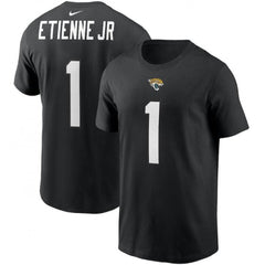 Men's Jacksonville Jaguars #1 Travis Etienne JR 2021 Black NFL Draft First Round Pick Player Name & Number T-Shirt