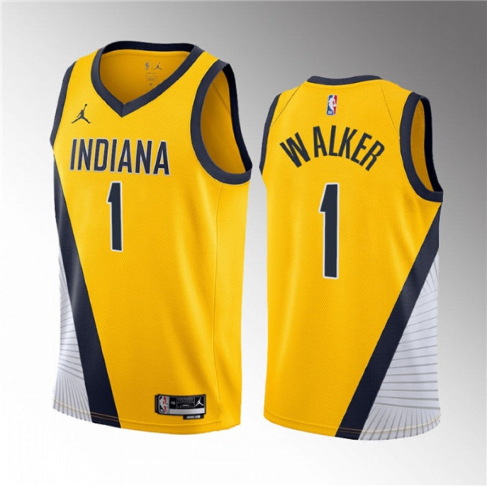 Men's Indiana Pacers #1 Jarace Walker Yellow 2023 Draft Statement Edition Stitched Basketball Jersey