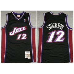 Men's Utah Jazz #12 John Stockton Black 1998-99 Throwback Stitched Jersey