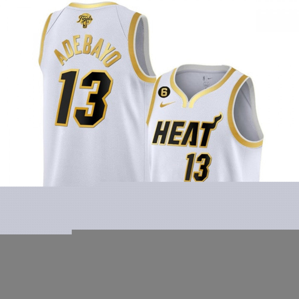 Men's Miami Heat #13 Bam Adebayo White Gold Edition 2023 Finals Collection With NO.6 Patch Stitched Basketball Jersey