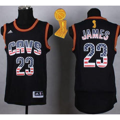 Cavaliers #23 LeBron James Black USA Flag Fashion The Champions Patch Stitched NBA Jersey