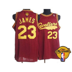 Mitchell and Ness Cavaliers #23 LeBron James Red Throwback The Finals Patch Stitched NBA Jersey
