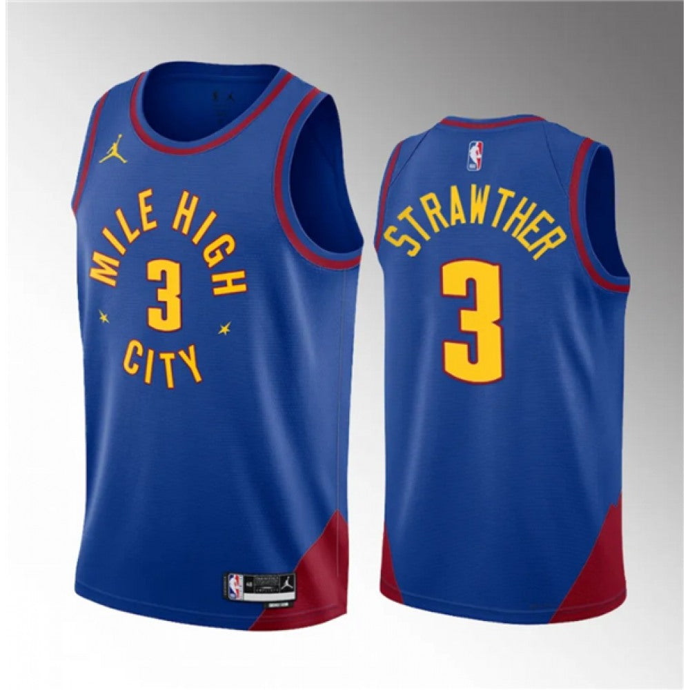 Men's Denver Nuggets #3 Julian Strawther Blue 2023 Draft Statement Edition Stitched Basketball Jersey