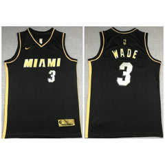 Men's Miami Heat #3 Dwyane Wade Black Gold Edition Vice Stitched Jersey