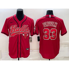 Men's Chicago Bulls #33 Scottie Pippen Red With Patch Cool Base Stitched Baseball Jersey