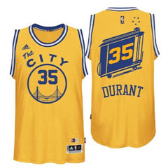 Warriors #35 Kevin Durant Gold Throwback The City Stitched NBA Jersey