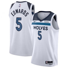 Men's Minnesota Timberwolves #5 Anthony Edwards White Association Edition Stitched Jersey