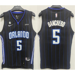 Men's Orlando Magic #5 Paolo Banchero Black With No.6 Patch Icon Edition Stitched Swingman Jersey