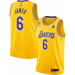 Men's Los Angeles Lakers #6 LeBron James Yellow No.6 Patch Stitched Basketball Jersey