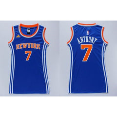 Knicks #7 Carmelo Anthony Blue Women's Dress Stitched NBA Jersey