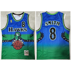 Men's Atlanta Hawks #8 Steve Smith Blue and Green 1996-97 Throwback Swingman Stitched Jersey