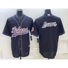Men's Los Angeles Lakers Black Big Logo Cool Base Stitched Baseball Jersey