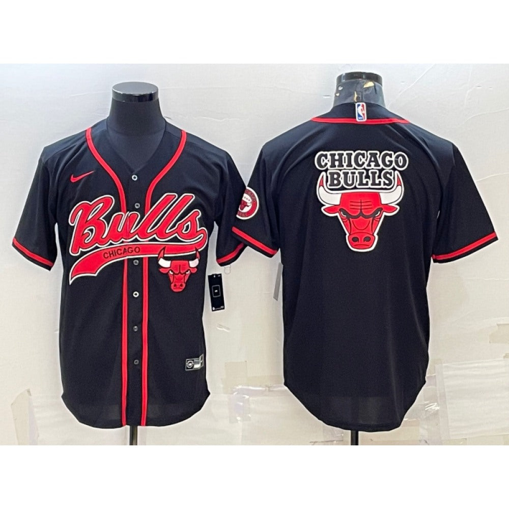 Men's Chicago Bulls Black Team Big Logo Cool Base Stitched Baseball Jersey