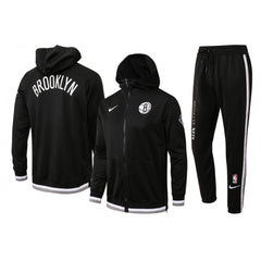 Men's Brooklyn Nets 75th Anniversary Black Performance Showtime Full-Zip Hoodie Jacket And Pants Suit