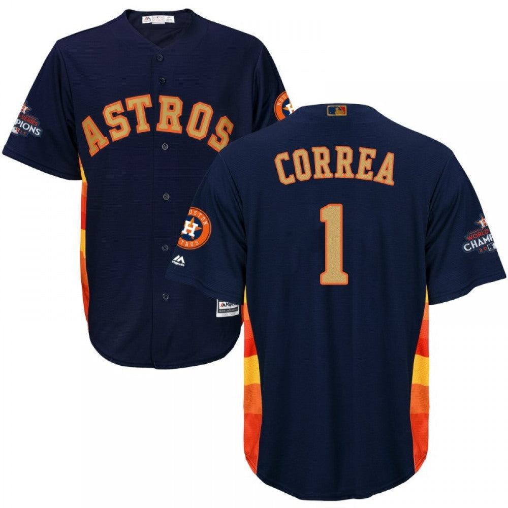 Youth Houston Astros #1 Carlos Correa Navy 2018 Gold Program Cool Base Stitched MLB Jersey