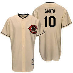 Mitchell And Ness Cubs #10 Ron Santo Cream Throwback Stitched MLB Jersey