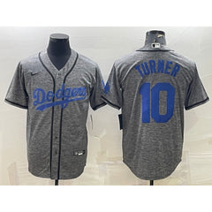 Men's Los Angeles Dodgers #10 Justin Turner Grey Cool Base Stitched Jersey