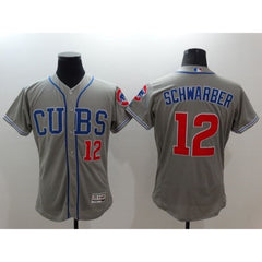 Cubs #12 Kyle Schwarber Grey Flexbase Authentic Collection Alternate Road Stitched MLB Jersey
