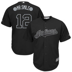 Men's Cleveland indians #12 Francisco Lindor "Mr. Smile" Majestic Black 2019 Players' Weekend Replica Player Stitched MLB Jersey