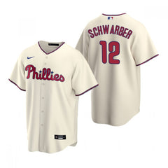 Men's Philadelphia Phillies #12 Kyle Schwarber Cream Cool Base Stitched Jersey