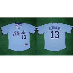 Men's Atlanta Braves #13 Ronald Acu?a Jr 1982 White Cool Base Stitched Baseball Jersey
