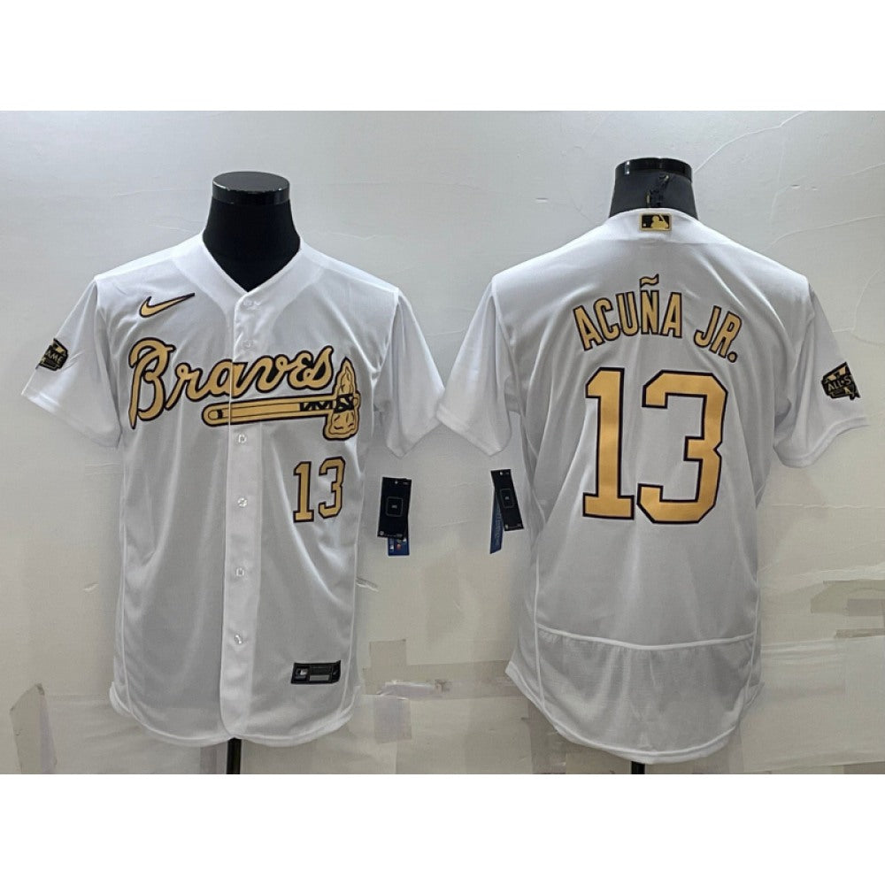 Men's Atlanta Braves #13 Ronald Acuna Jr. 2022 All-Star White Flex Base Stitched Baseball Jersey