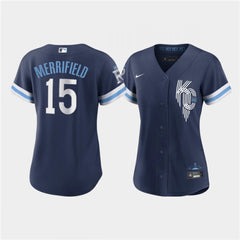 Women's Kansas City Royals #15 Whit Merrifield 2022 Navy City Connect Cool Base Stitched Jersey(Run Small)