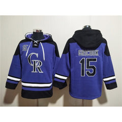 Men's Colorado Rockies #15 Randal Grichuk Purple Ageless Must-Have Lace-Up Pullover Hoodie