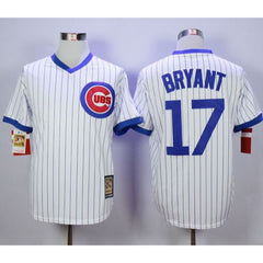 Cubs #17 Kris Bryant White Strip Home Cooperstown Stitched MLB Jersey