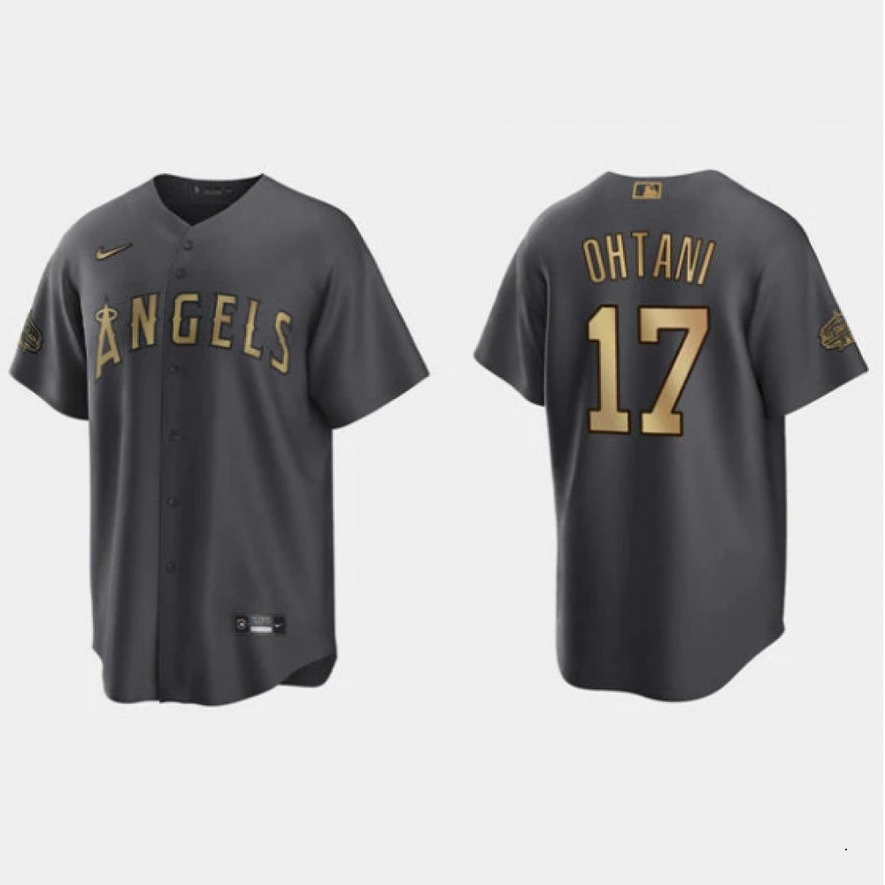 Men's Los Angeles Angels #17 Shohei Ohtani 2022 All-star Charcoal Cool Base Stitched Jersey