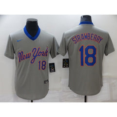 Men's New York Mets #18 Darryl Strawberry Grey Stitched Baseball Jersey