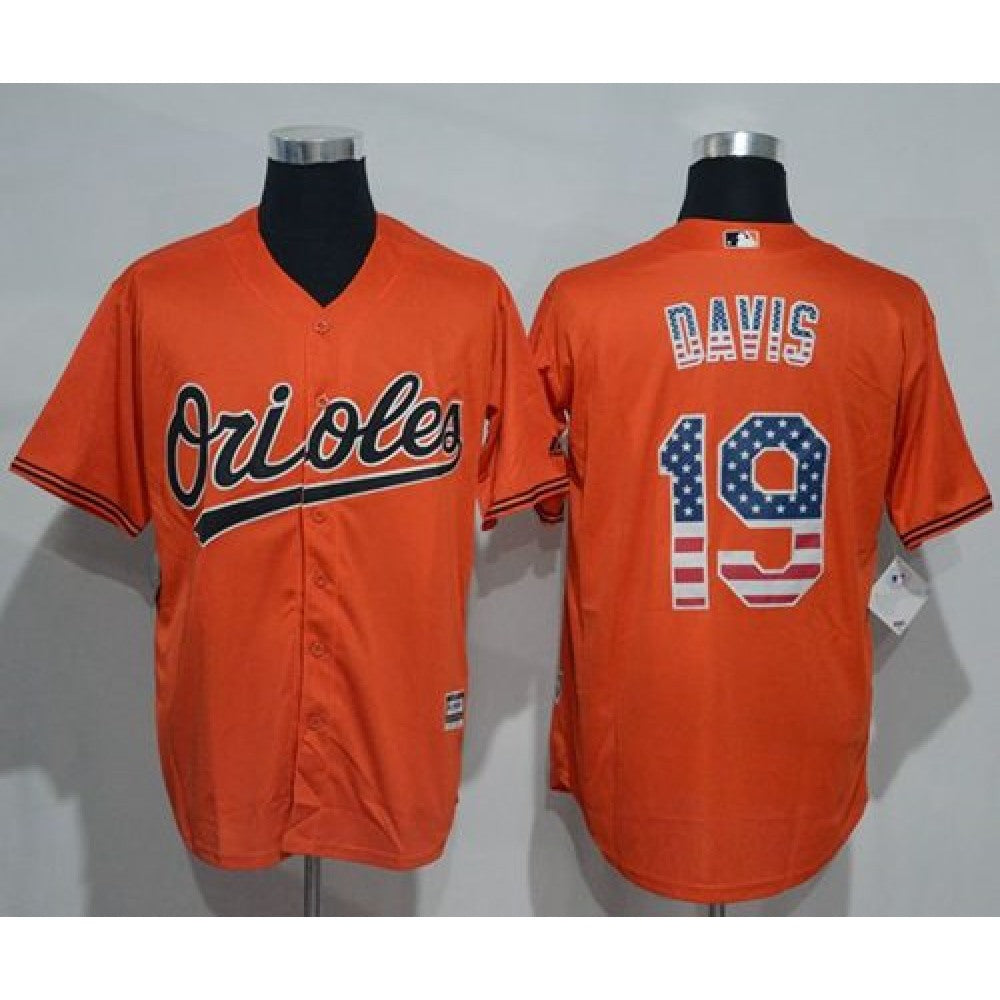 Orioles #19 Chris Davis Orange USA Flag Fashion Stitched MLB Jersey