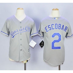 Royals #2 Alcides Escobar Grey Cool Base Stitched Youth MLB Jersey