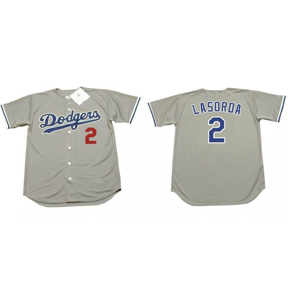 Men's Los Angeles Dodgers #2 Tommy Lasorda Grey Stitched MLB Jersey