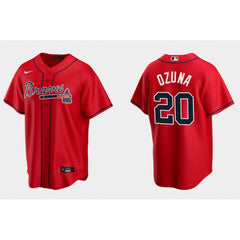 Men's Atlanta Braves #20 Marcell Ozuna Red Cool Base Stitched Jersey