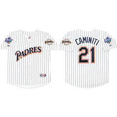 Men's San Diego Padres #21 Ken Caminiti White 1998 World Series Cool Base Stitched Jersey