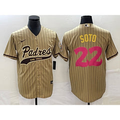Men's San Diego Padres #22 Juan Soto Tan Cool Base Stitched Baseball Jersey