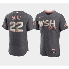 Men's Washington Nationals #22 Juan Soto 2022 Grey City Connect Cherry Blossom Flex Base Stitched MLB Jersey
