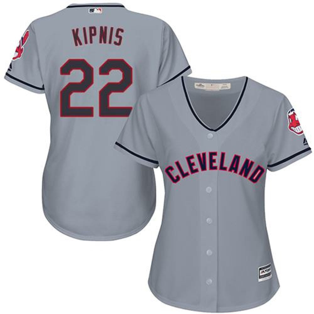 indians #22 Jason Kipnis Grey Women's Road Stitched MLB Jersey