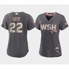 Women's Washington Nationals #22 Juan Soto 2022 Grey City Connect Cherry Blossom Stitched Jersey(Run Small)