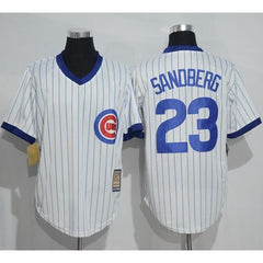 Cubs #23 Ryne Sandberg White Strip Home Cooperstown Stitched MLB Jersey