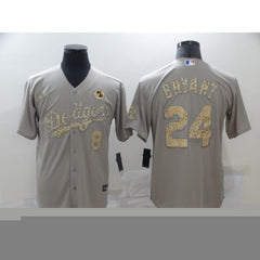 Men's Los Angeles Dodgers Front #8 Back #24 Kobe Bryant With KB Patch Grey Cool Base Stitched Jersey
