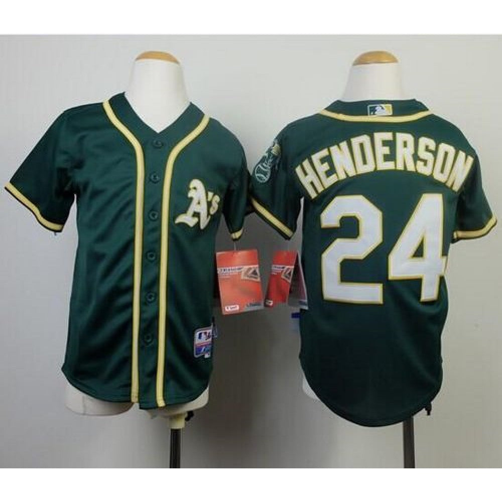 Athletics #24 Rickey Henderson Green Cool Base Stitched Youth MLB Jersey