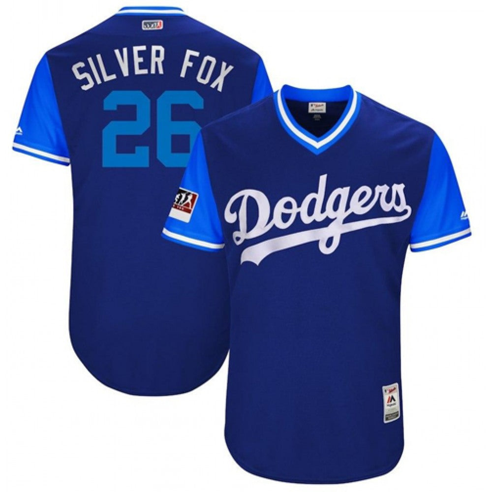Men's Los Angeles Dodgers #26 Chase Utley "Silver Fox" Majestic Royal Players Weekend Authentic Stitched MLB Jersey